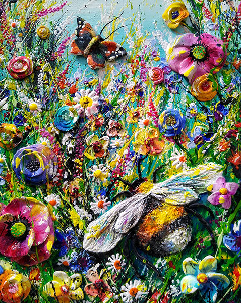 Thumbnail: 'Festival' - Luxury, colorful fine art, wildflower sculpture with bee