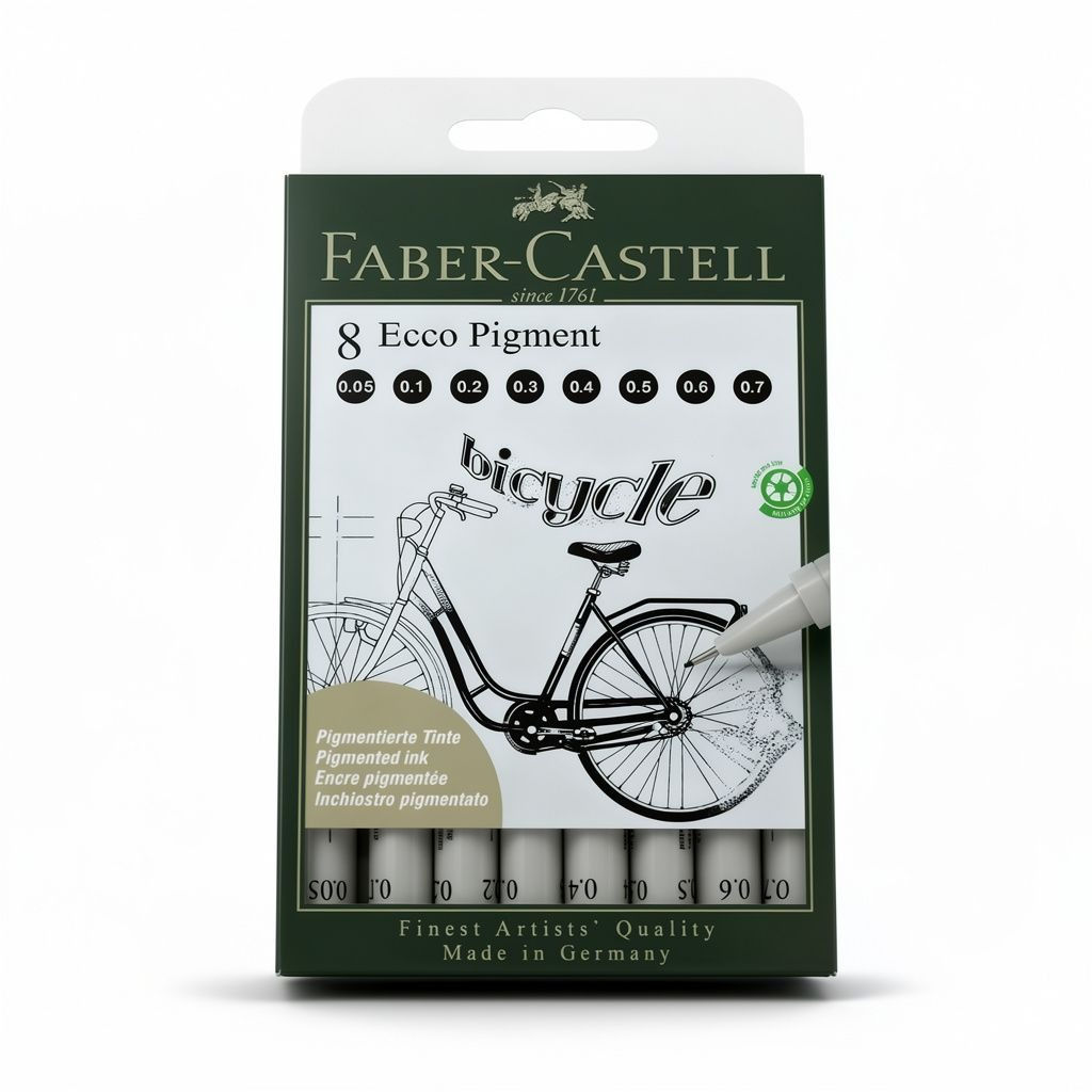 סט 8 עטי פיגמנט Faber-Castell Ecco Pigment שחור