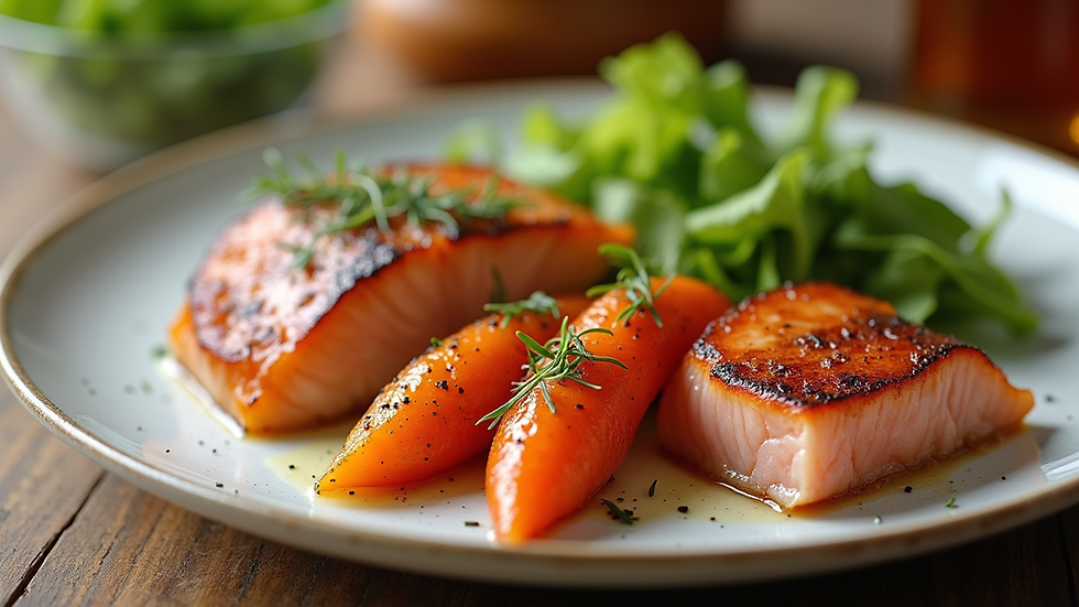 Close-up view of a healthy meal plate loaded with omega-3 rich foods