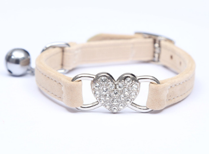 Thumbnail: Dog Collar Crystal Elastic Collar Velvet Bell Heart Shape Pet Necklacce