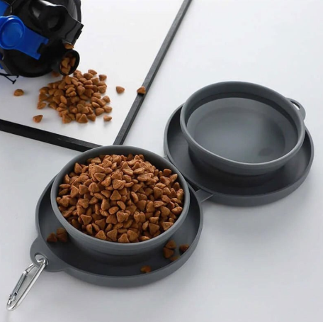 Thumbnail: Rubber Foldable Double Bowl Pet Feeding Bowl Pets Supplies Dog Cat Bowls