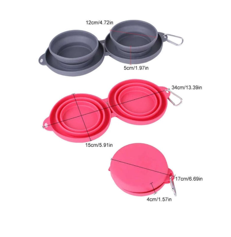 Thumbnail: Rubber Foldable Double Bowl Pet Feeding Bowl Pets Supplies Dog Cat Bowls