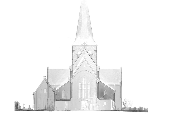 3D laser scan van een kerk