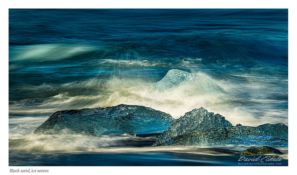 black sand, ice waves