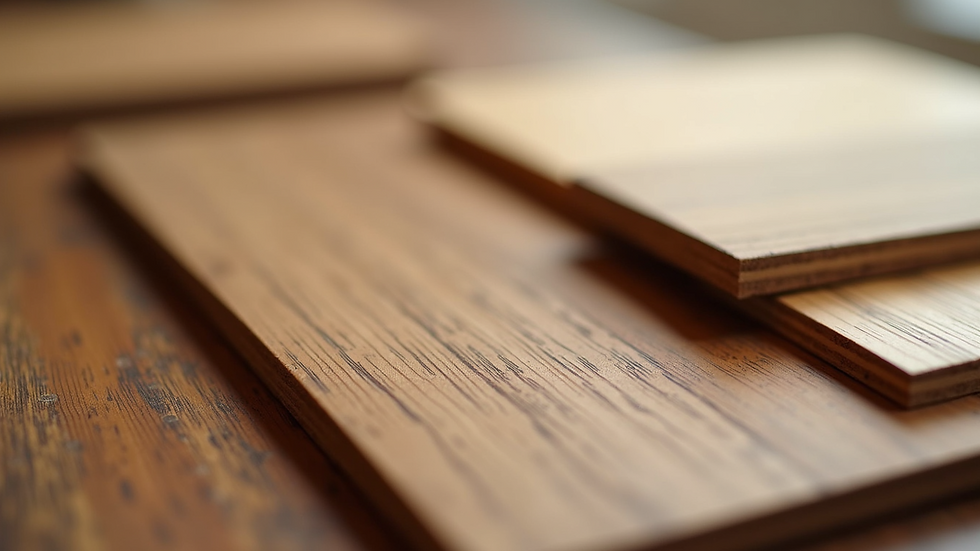 Close-up view of a variety of engineered hardwood samples