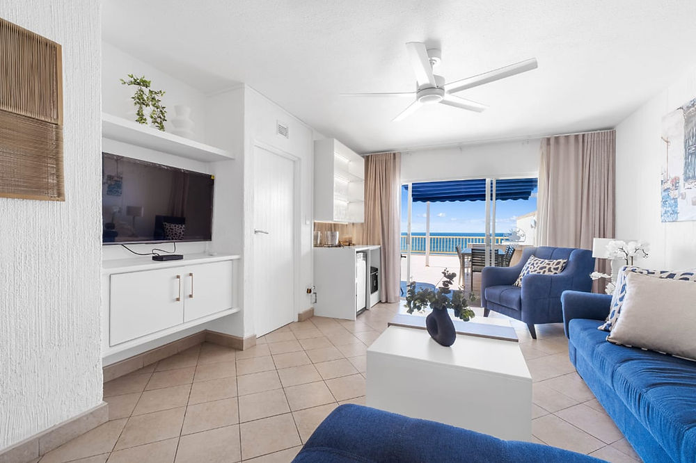 Modern living space with ocean view