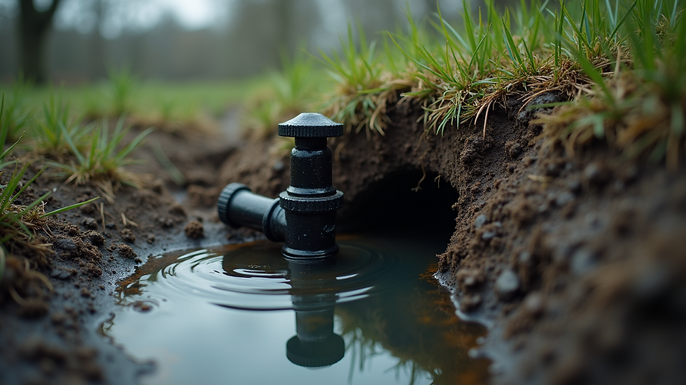 Close-up view of a septic system inspection