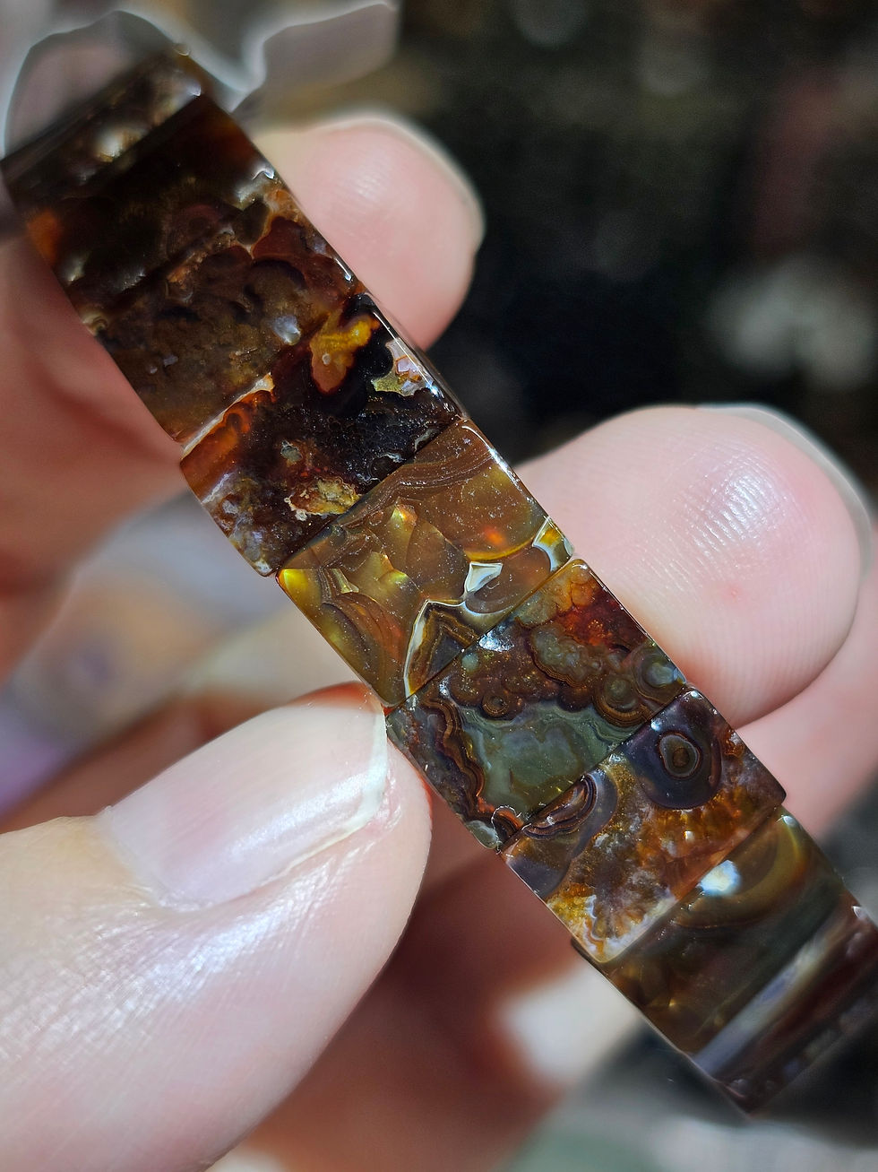 Thumbnail: Mexican Fire Agate Stretch Bangle (Ultra High Quality)