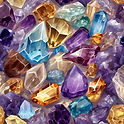 Crystals of a variety of colors like clear quarts, amethyst, citrine in their natural form