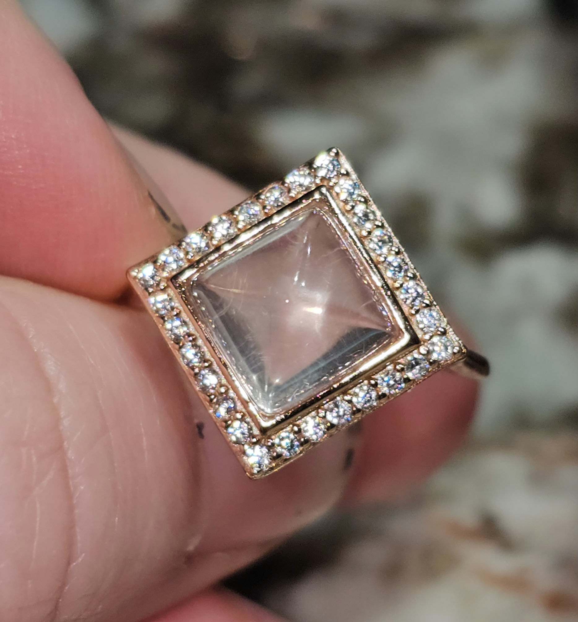 Star Rose Quartz Rose Gold Colored .925 Sterling Silver Adjustable Ring