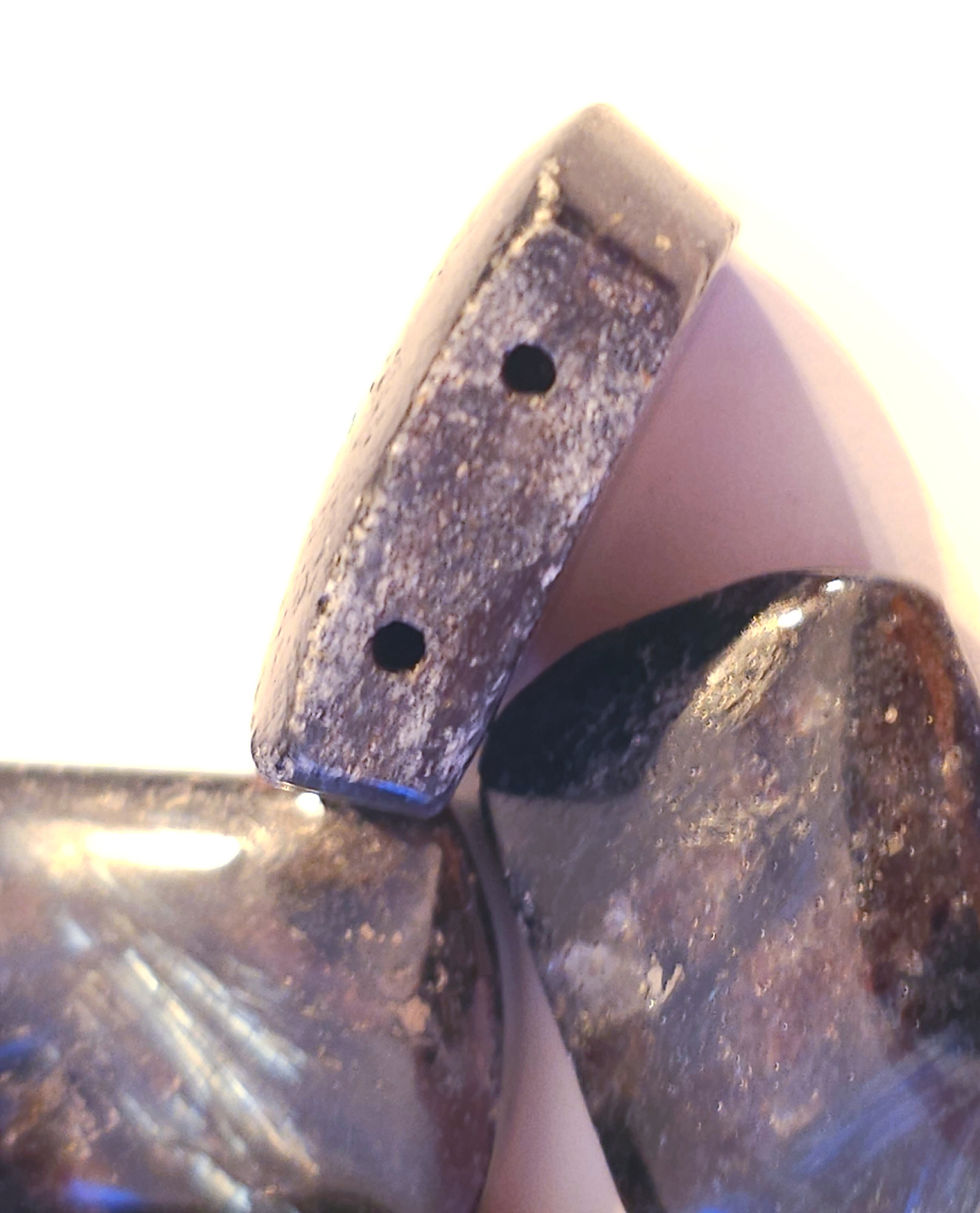 Thumbnail: Arfvedsonite (w. Garnet aka Fireworks Stone) Double Drilled Beads / Centerpiece