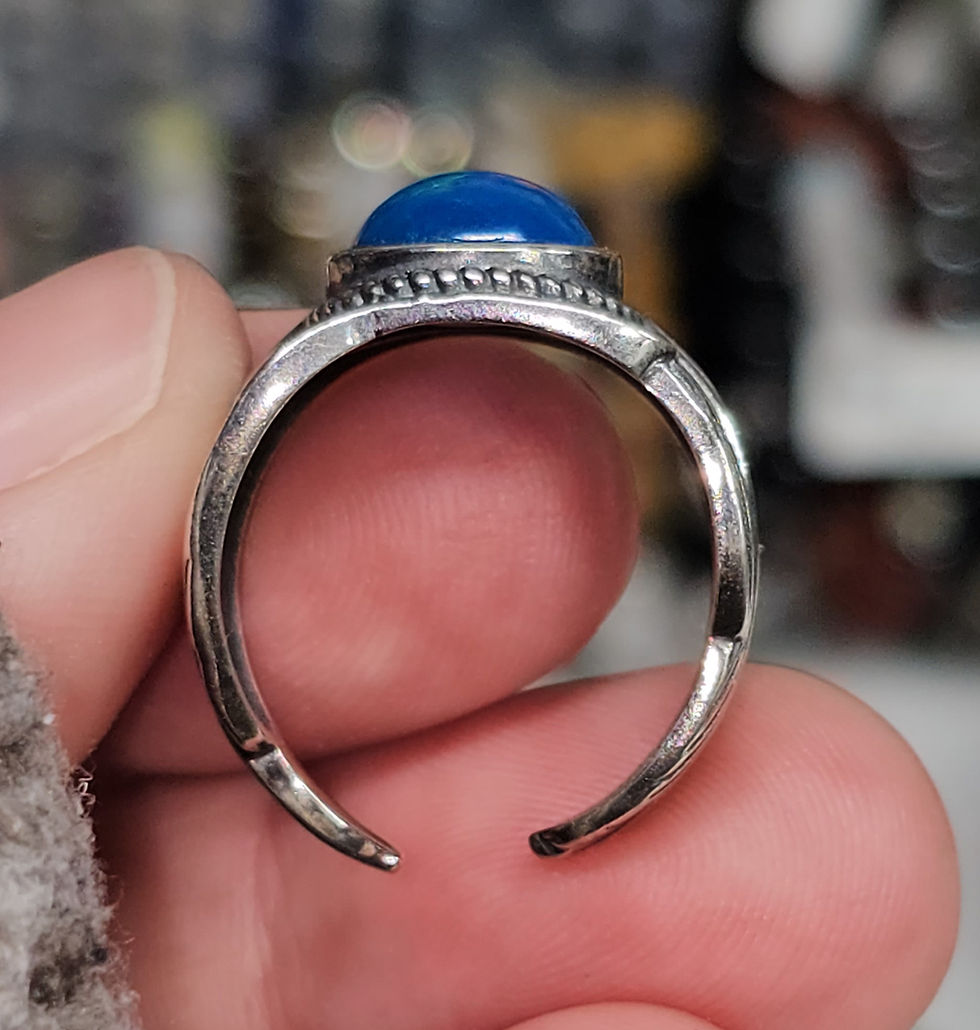 Thumbnail: .925 Sterling Silver Enhanced / Treated Blue Ethiopian Opal Adjustable Ring