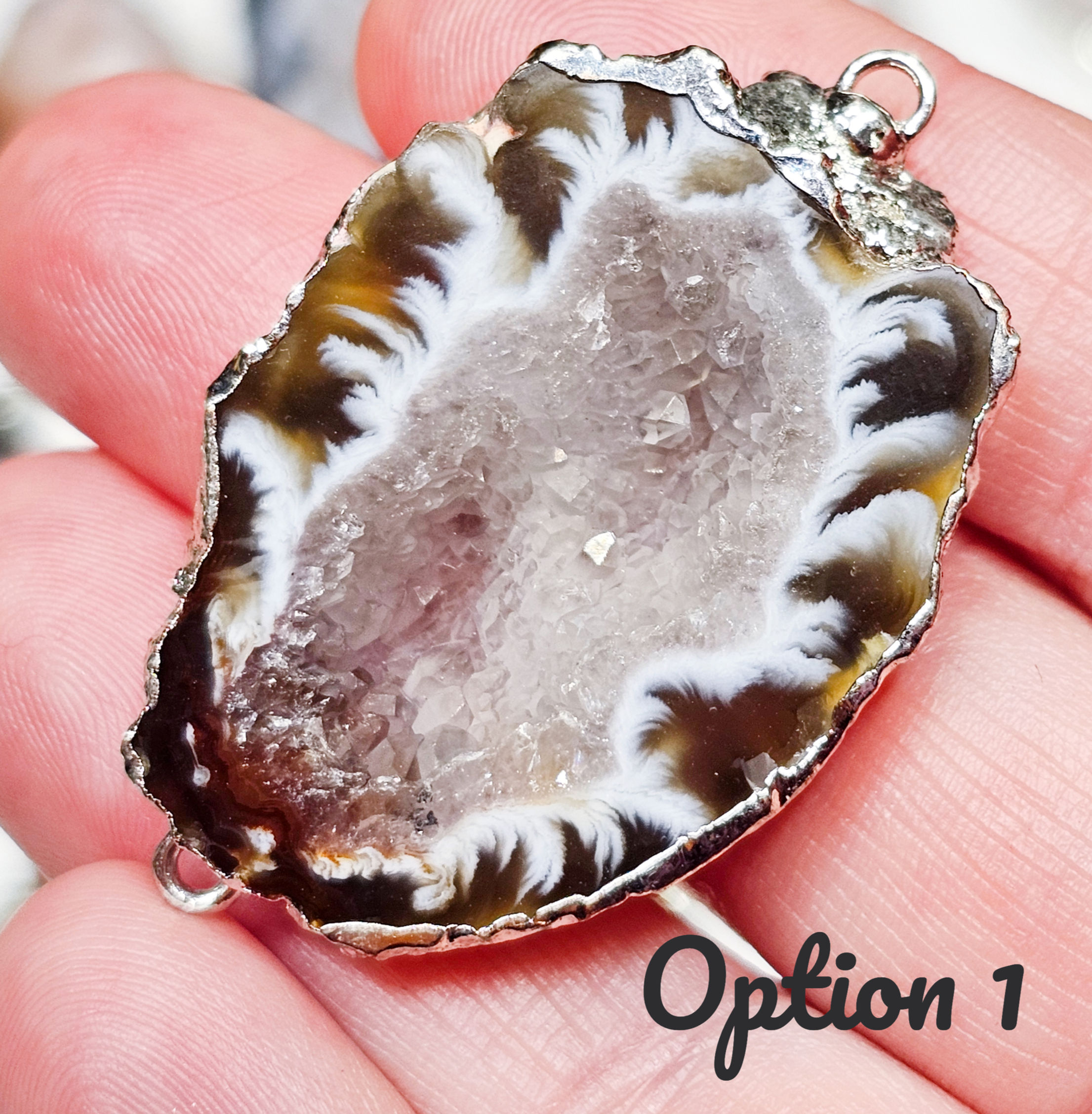Druzy Occo Agate Geode Cross-Section Connectors (Aka Ocho, Oco, & Feather Agate)