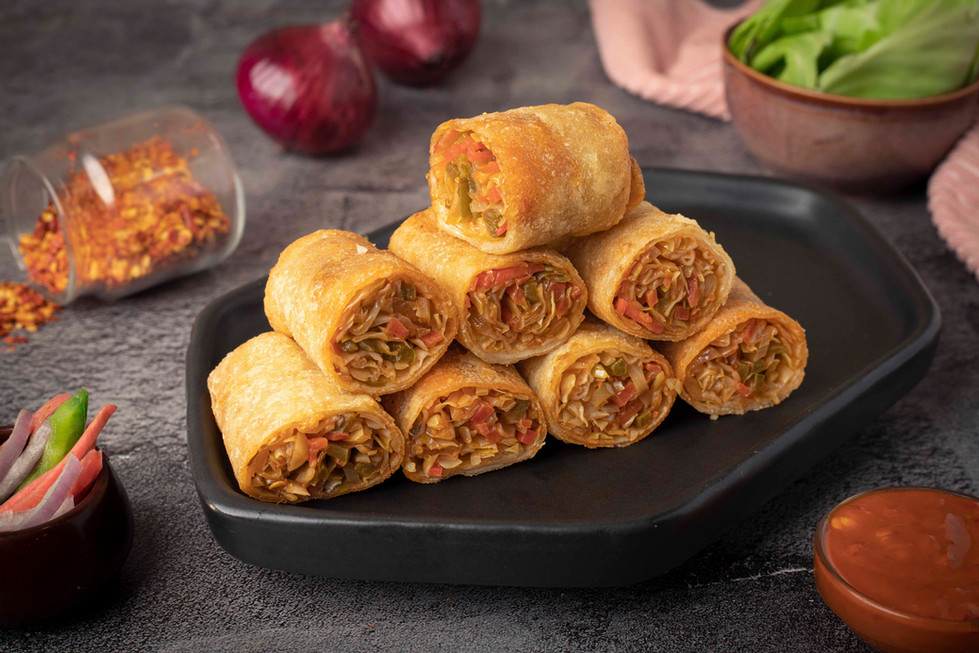 exquisite chinese spring roll on elegant black platter