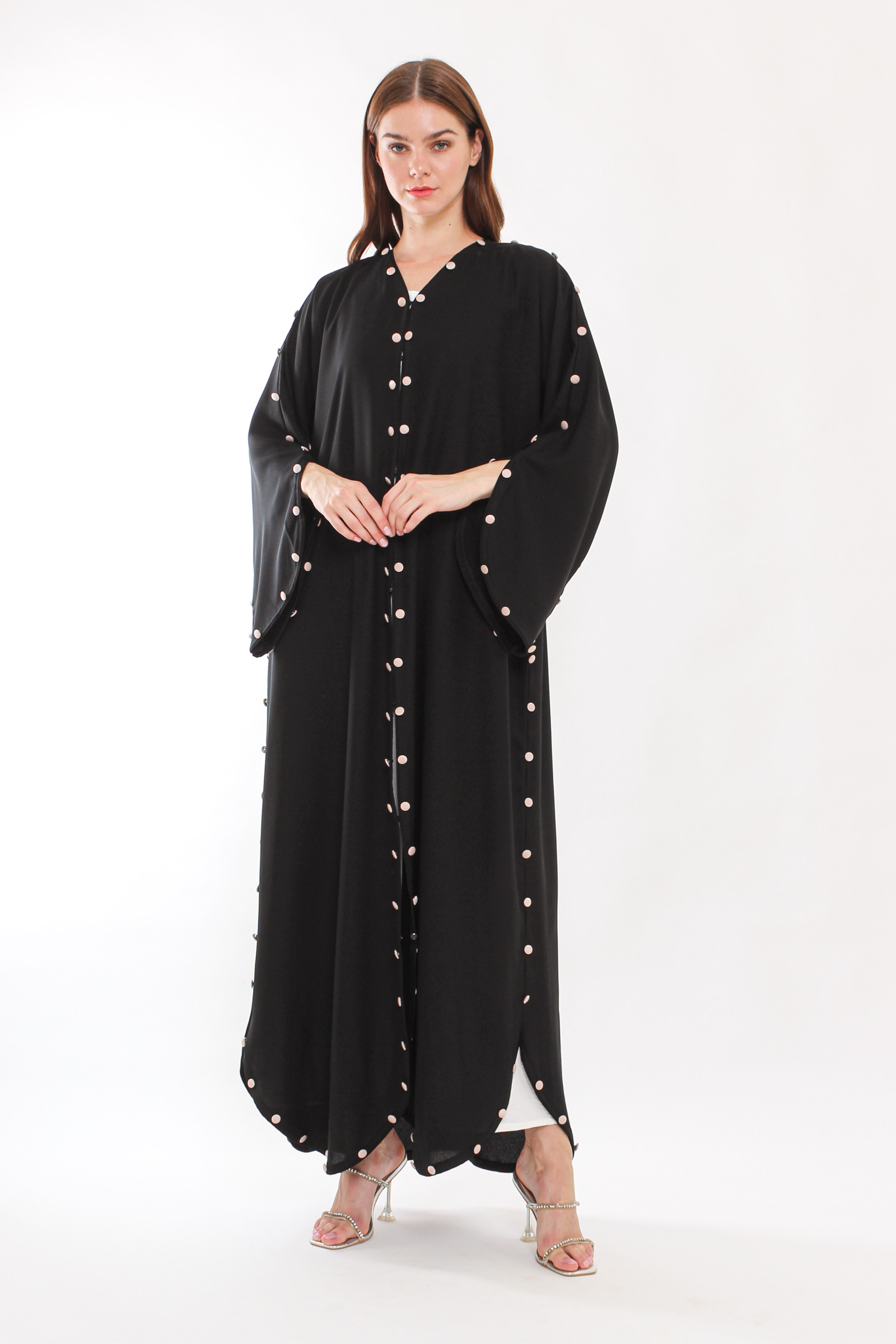 Stylish Button Pattern Design Black Abaya 6 pcs