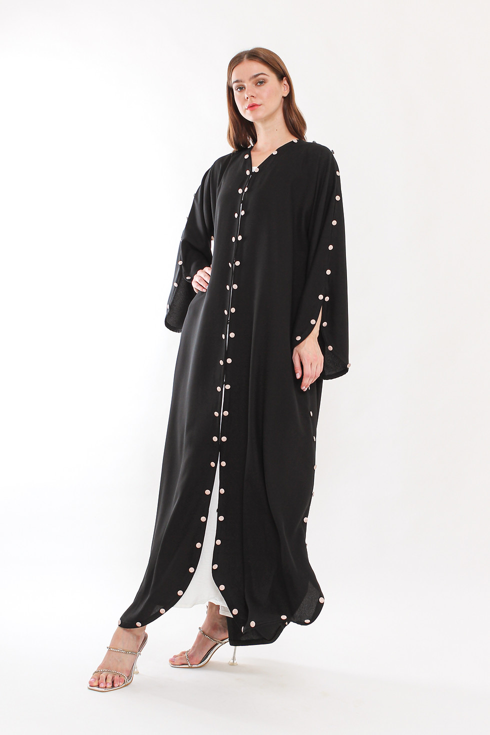 Thumbnail: Stylish Button Pattern Design Black Abaya 6 pcs