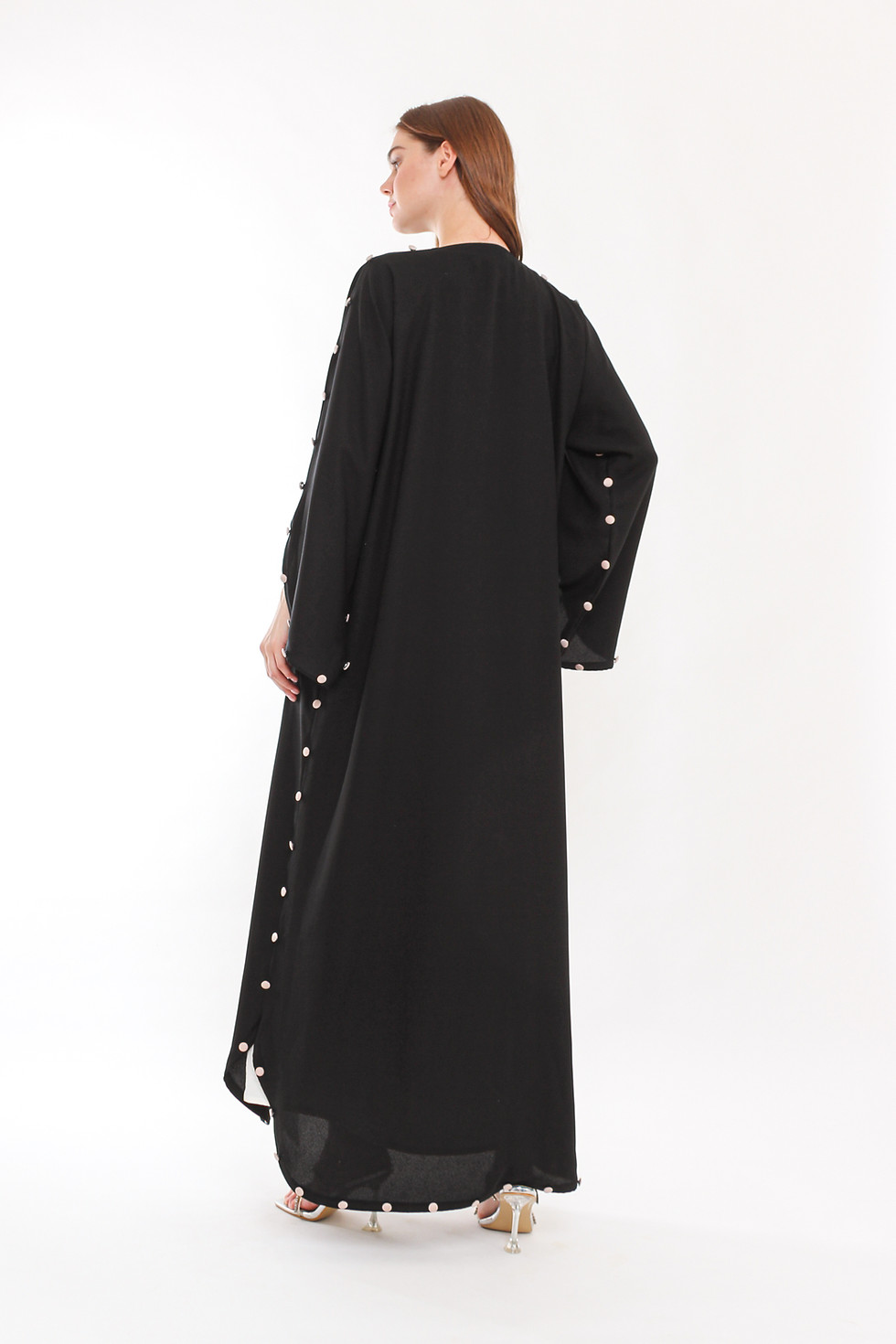 Thumbnail: Stylish Button Pattern Design Black Abaya 6 pcs