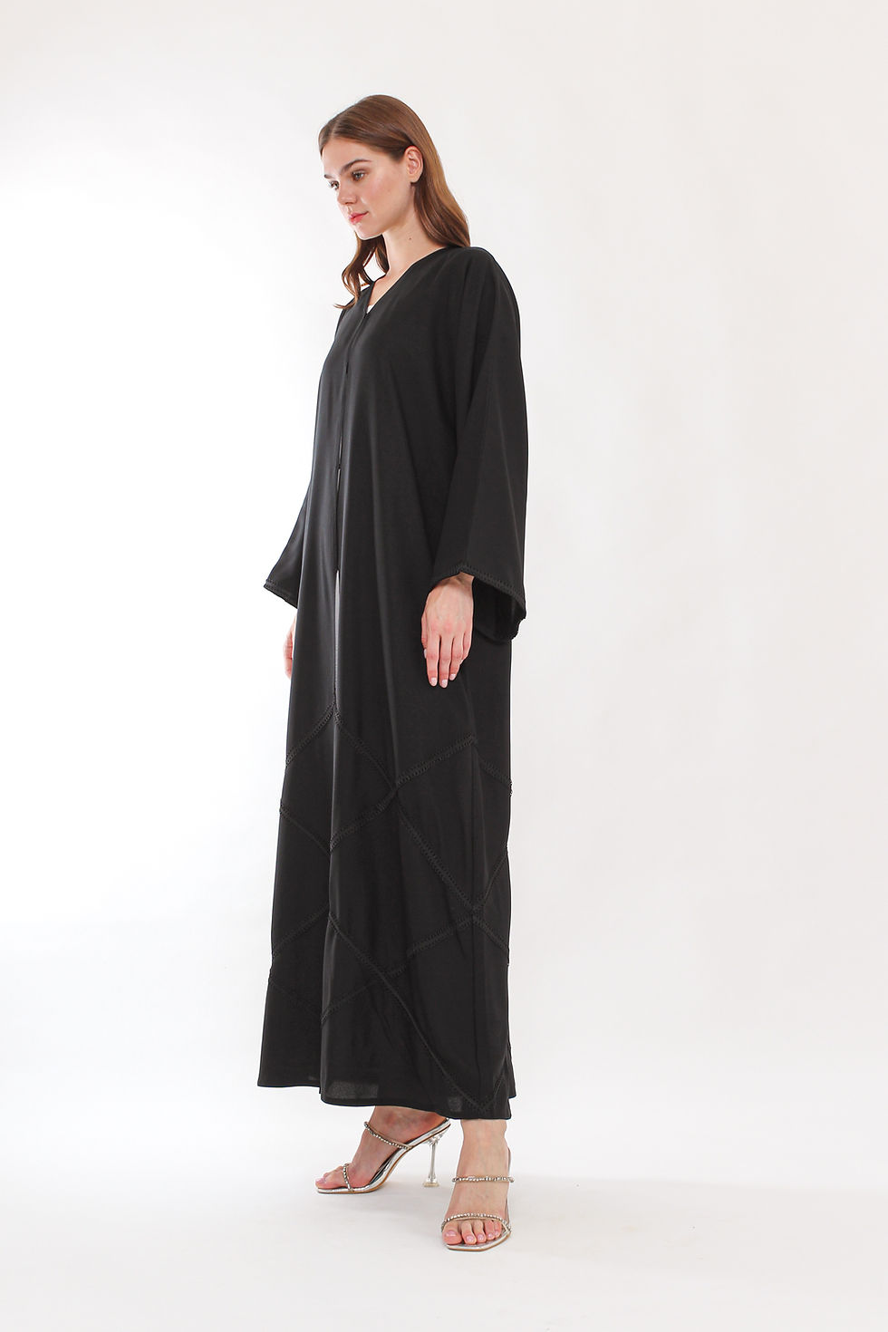 Thumbnail: Black Abaya With Dantel on the Bottom Front and Back 6 pcs