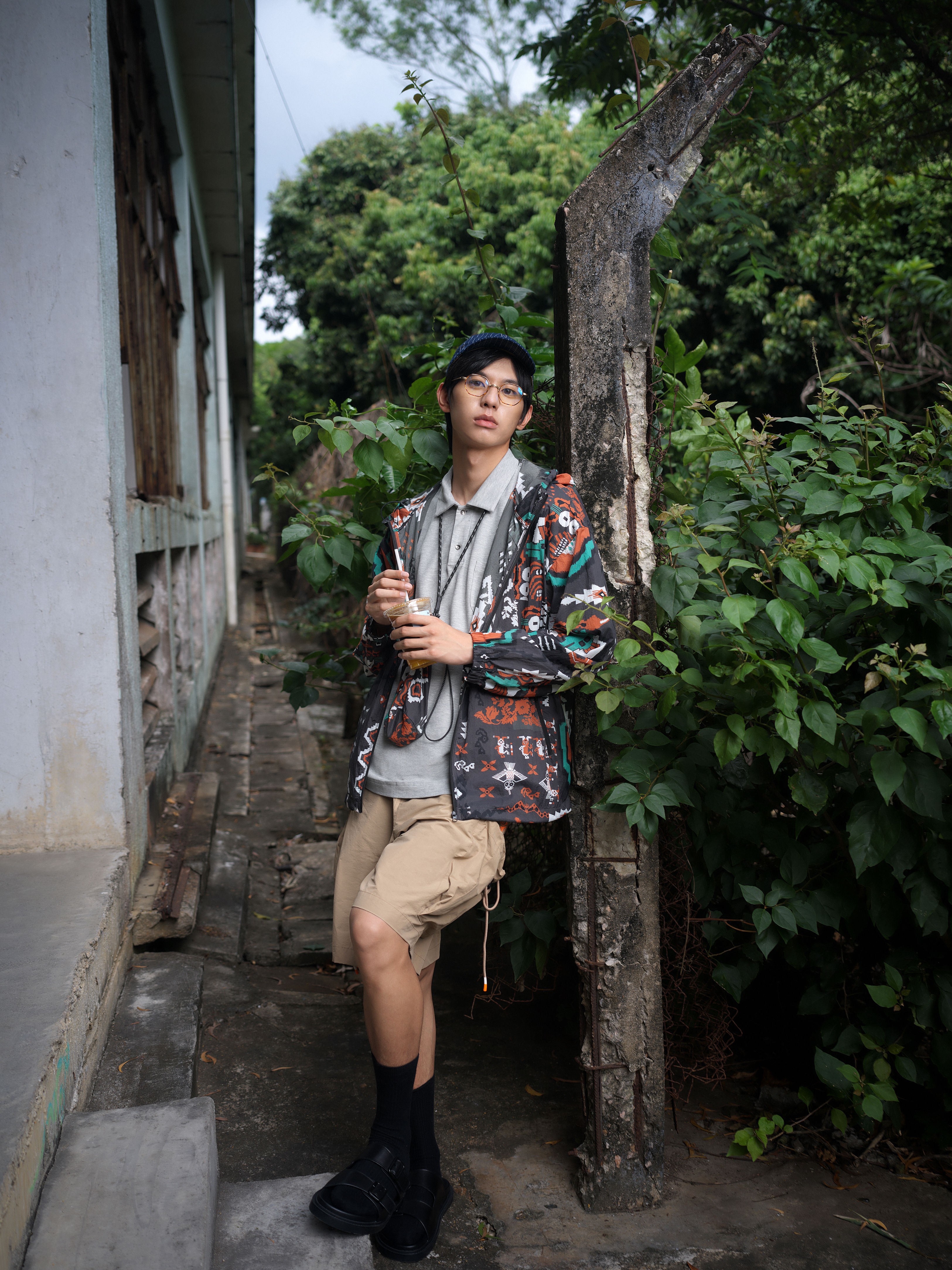 Geometric Print Windbreaker Jacket