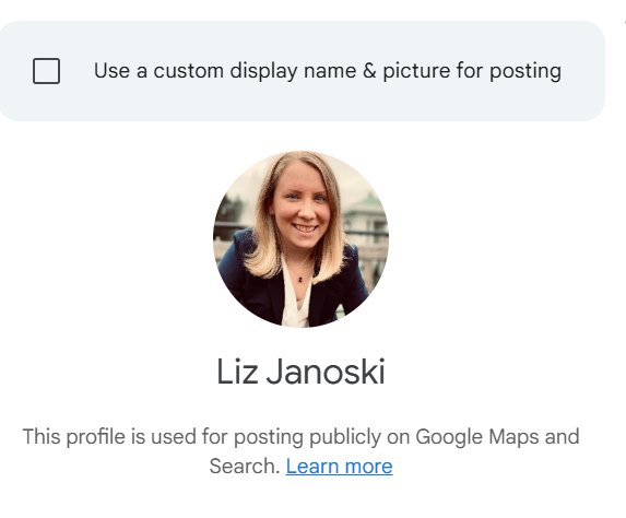 Google Maps profile with custom display name option