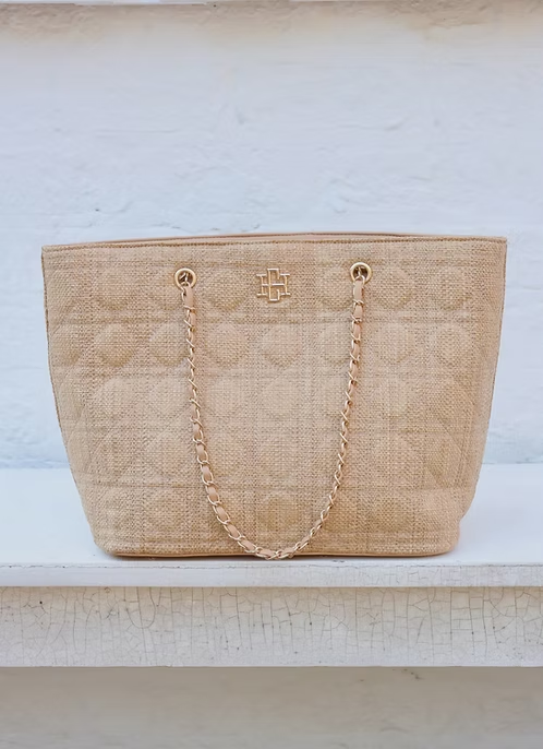 Bellame Capri Quilted Straw Tote in Natural