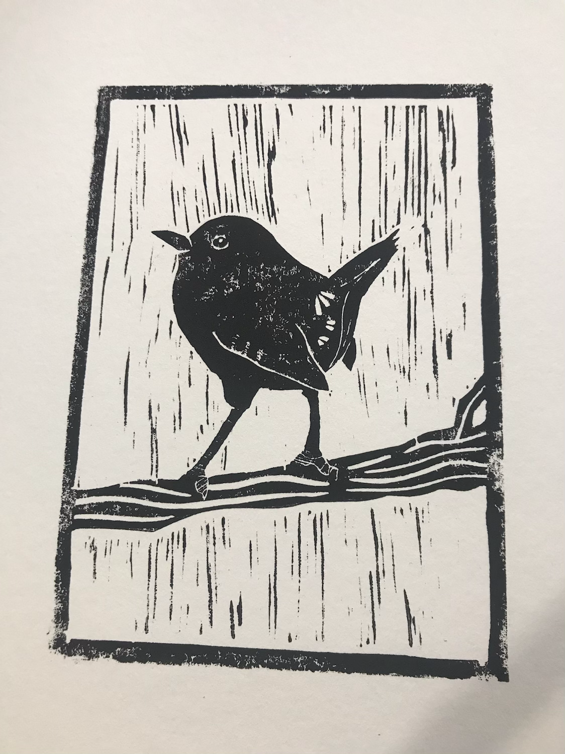 A4 hand printed Lino cut of a wren