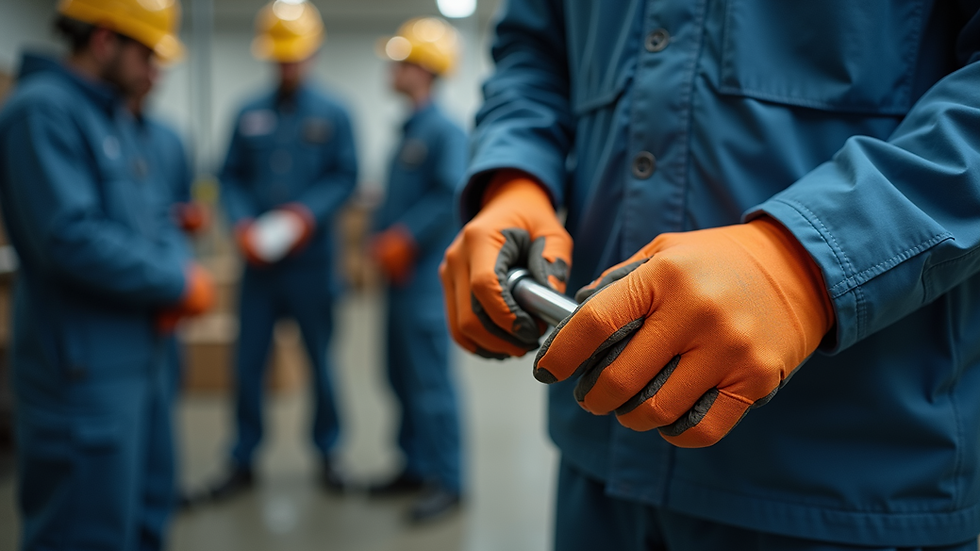 Close-up view of industrial safety training with hands-on equipment handling