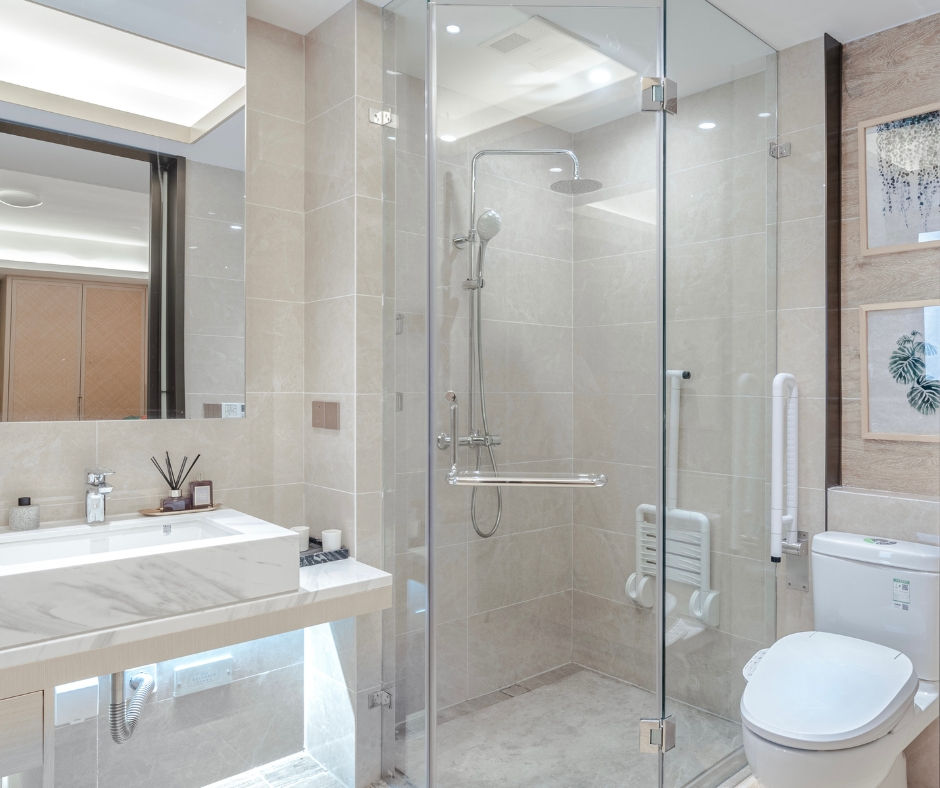 Bathroom with grab bar