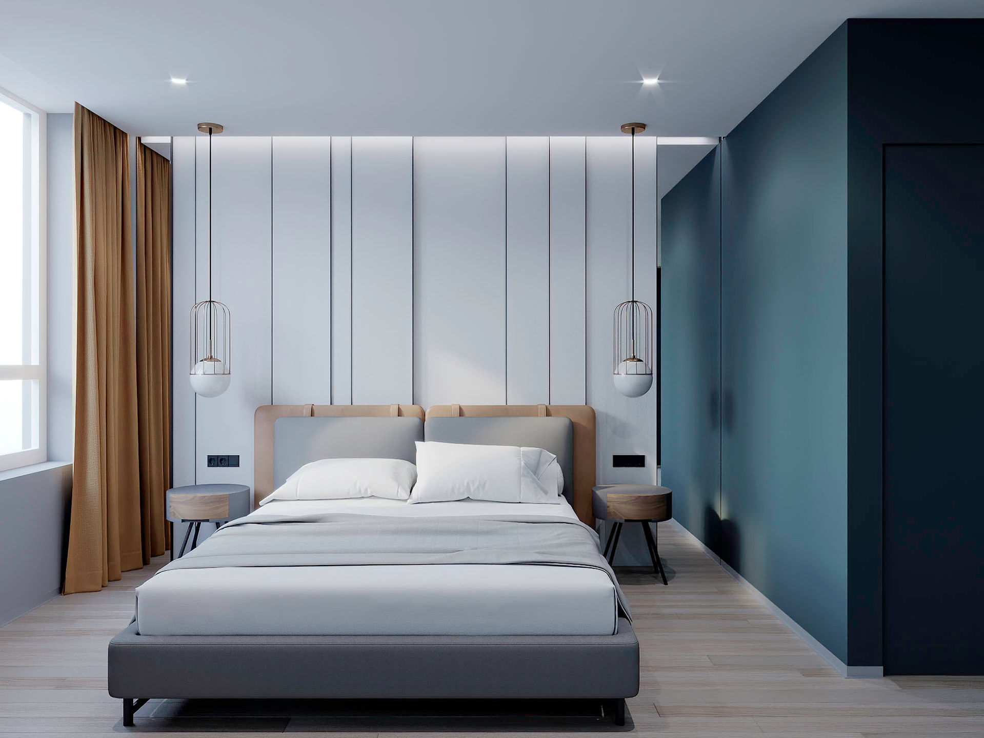 Modern bedroom design 3d rendering