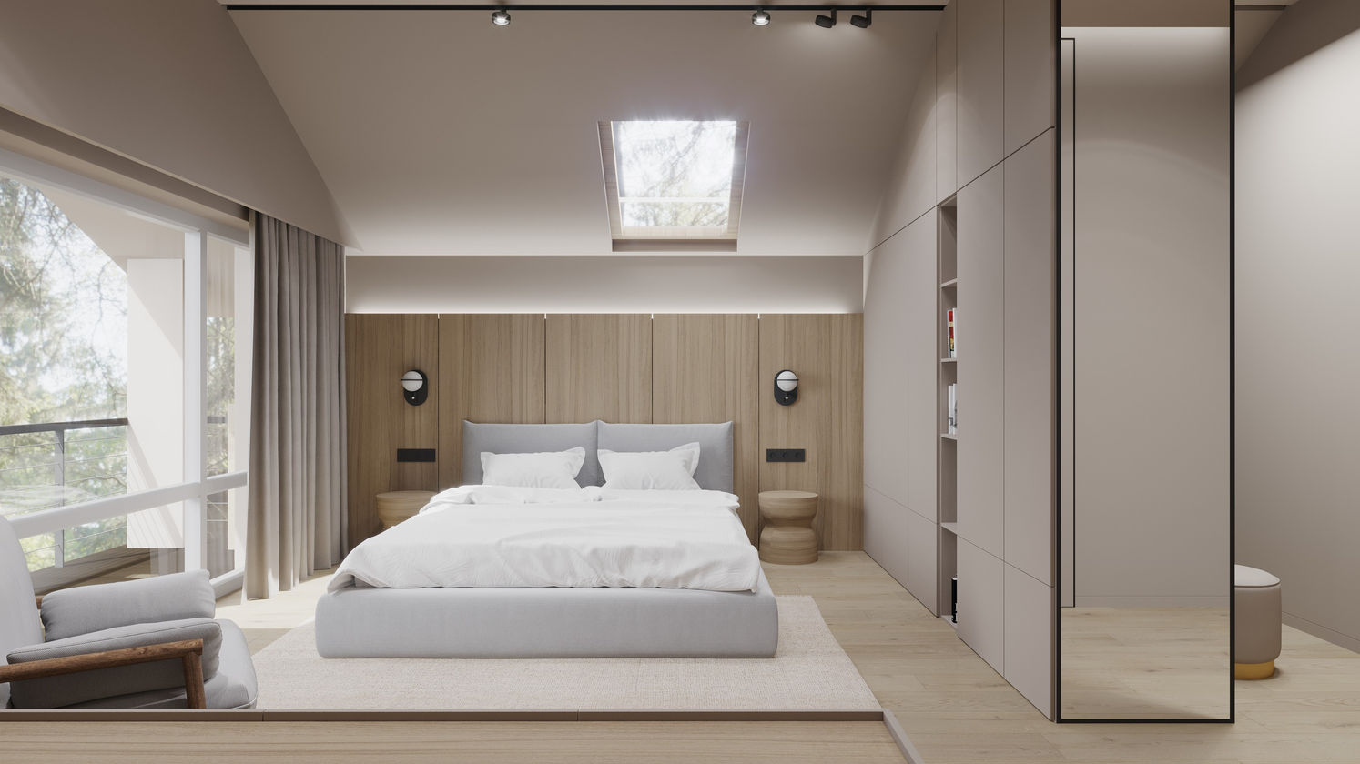 biege modern master bedroom