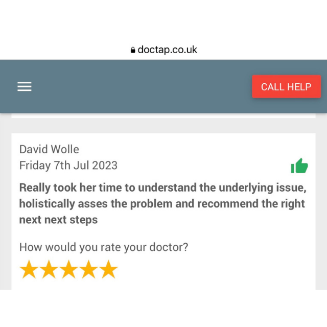 DocTap review praising Dr Ashvy as a highly efficient and holistic general practitioner