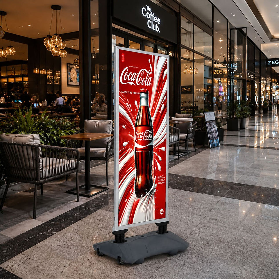 Gri slim tekerlekli reklam dubası