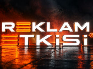 Karanlık zeminde turuncu neon ışıkla yazılmış Reklam Etkisi logosu