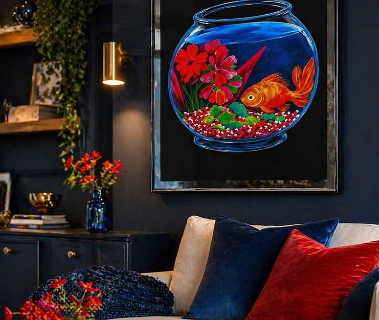 Showcase of a beautiful goldfish in a glass bowl wall art