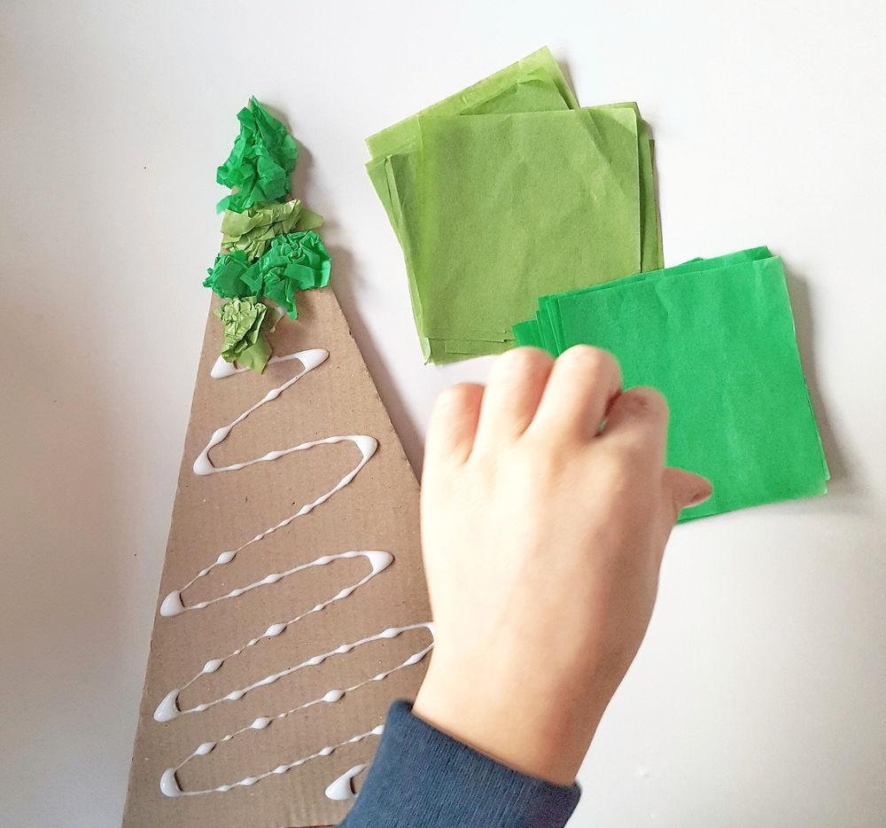 Scrunched tissue paper Christmas tree