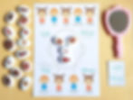 Set of story stones with face parts, exploring emotions. Includes a pink mirror and illustrated expressions labeled with moods.