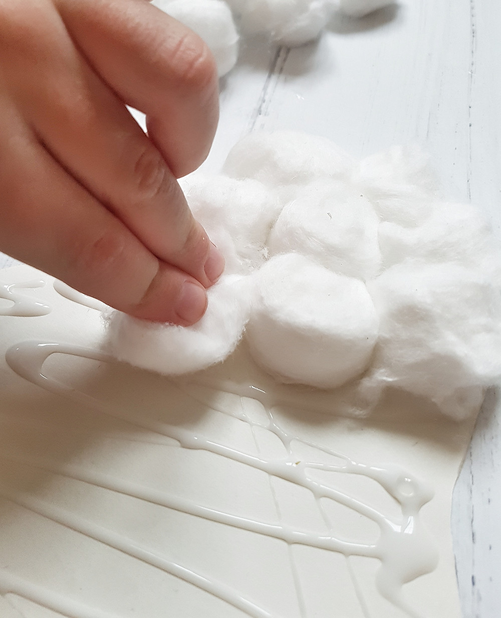 puffy ghost halloween craft sticking on cotton wool