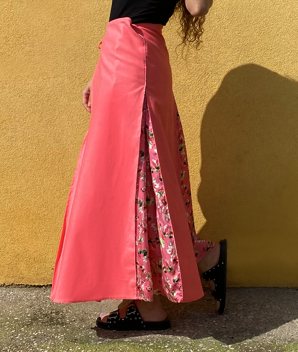 Gonna samurai salmone con inserti floreali