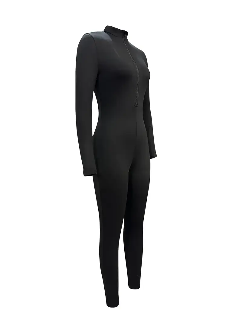 Thumbnail: Solid Zip Front Bodycon Jumpsuit