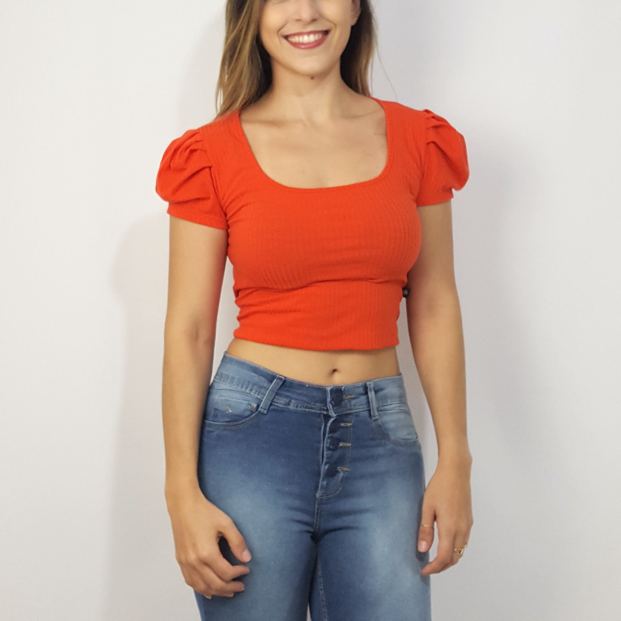 Cropped Canelado Manga Princesa