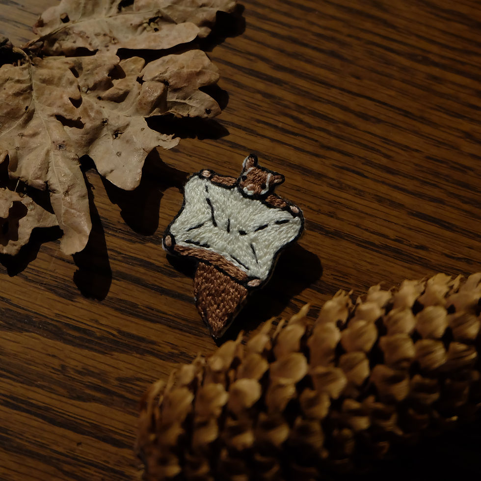 サムネイル： Japanese giant flying squirrel embroidered brooch ふわっとムササビ刺繍ブローチ