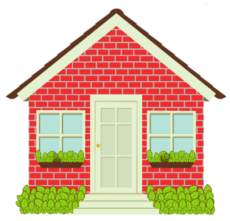 Cartoon version of a red schoolhouse