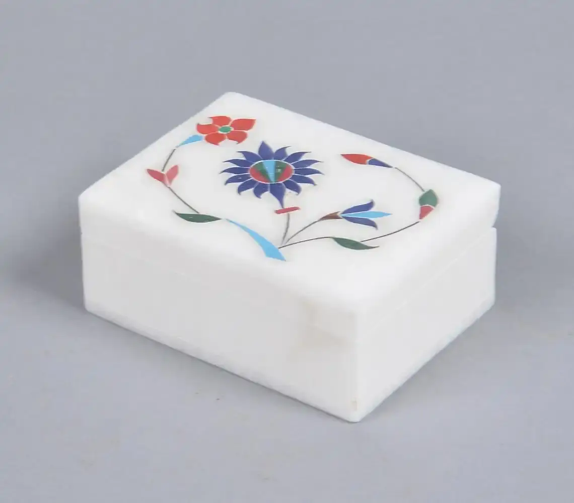 Marble Jewelry Box (Semi-precious stones inlaid) - Floral Blue