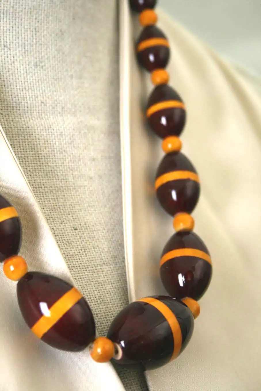 Thumbnail: LacqWear™ Oval Broad Stripe Wooden Bead Necklace Set