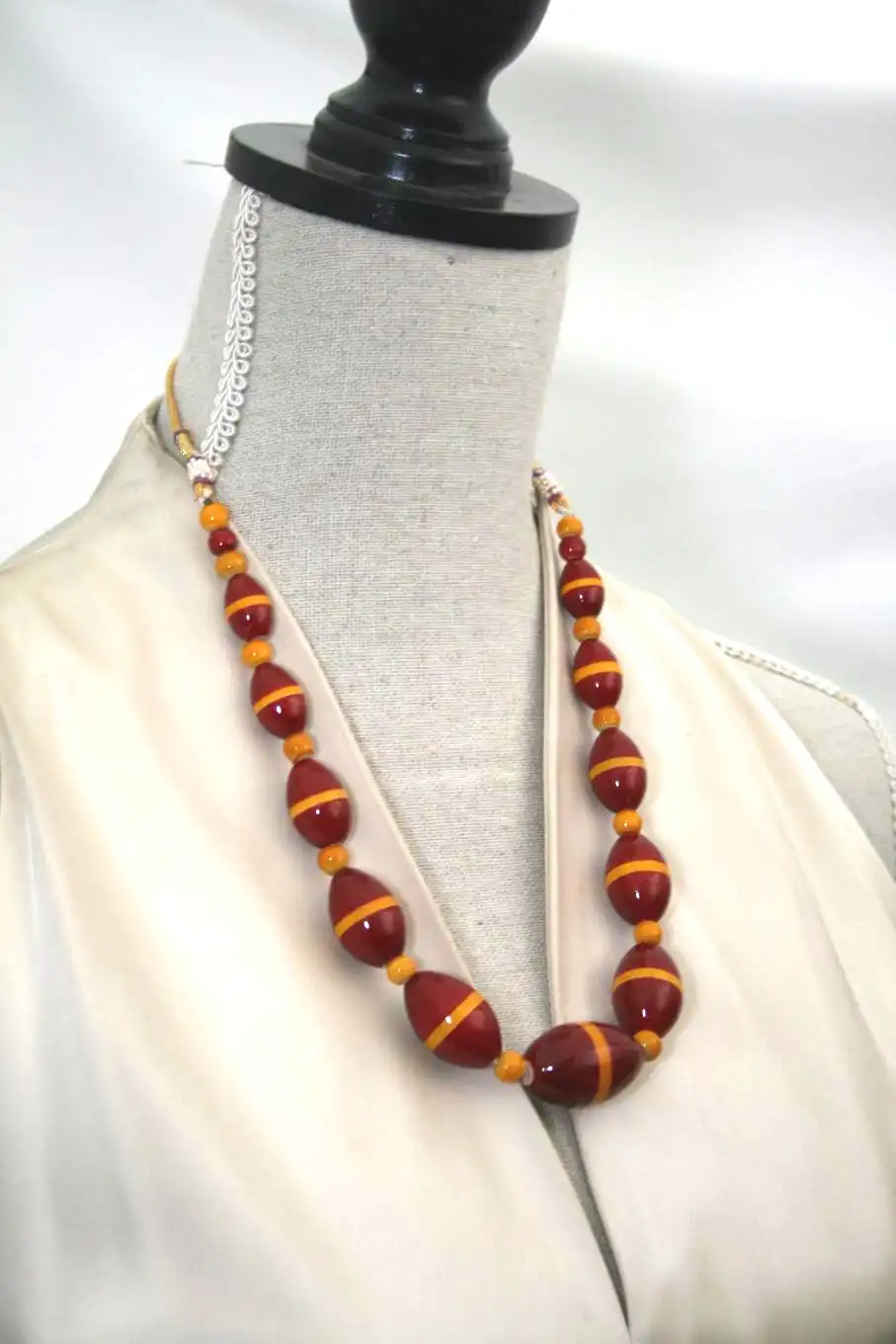 Thumbnail: LacqWear™ Oval Broad Stripe Wooden Bead Necklace Set