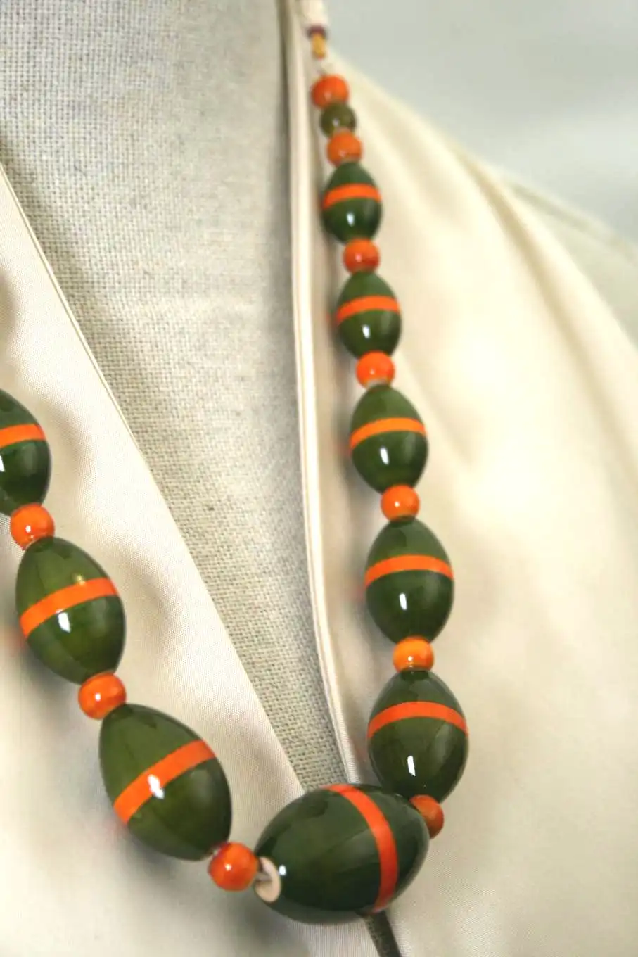Thumbnail: LacqWear™ Oval Broad Stripe Wooden Bead Necklace Set