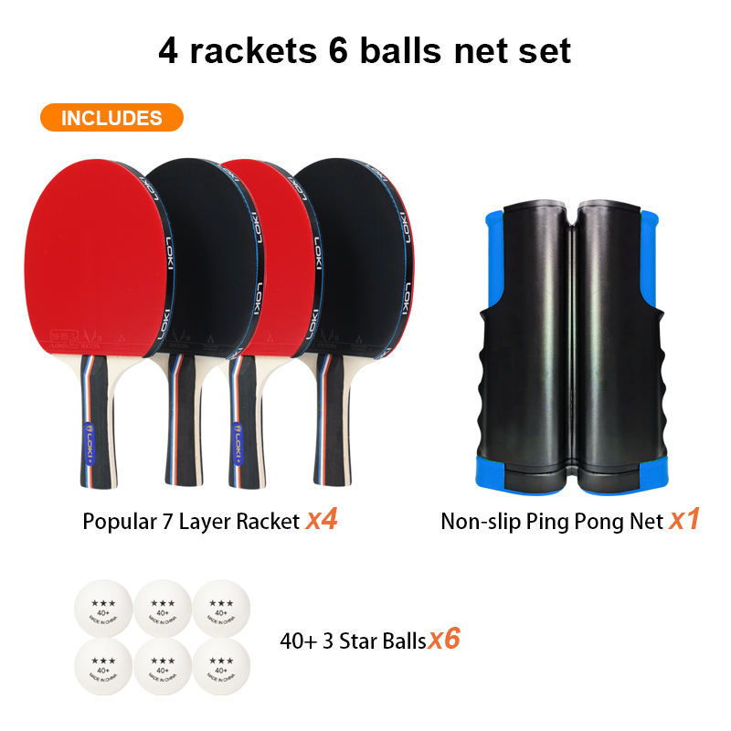 Thumbnail: Professional Table Tennis Paddle Set, 4 Ping Pong Rackets & 6 Balls