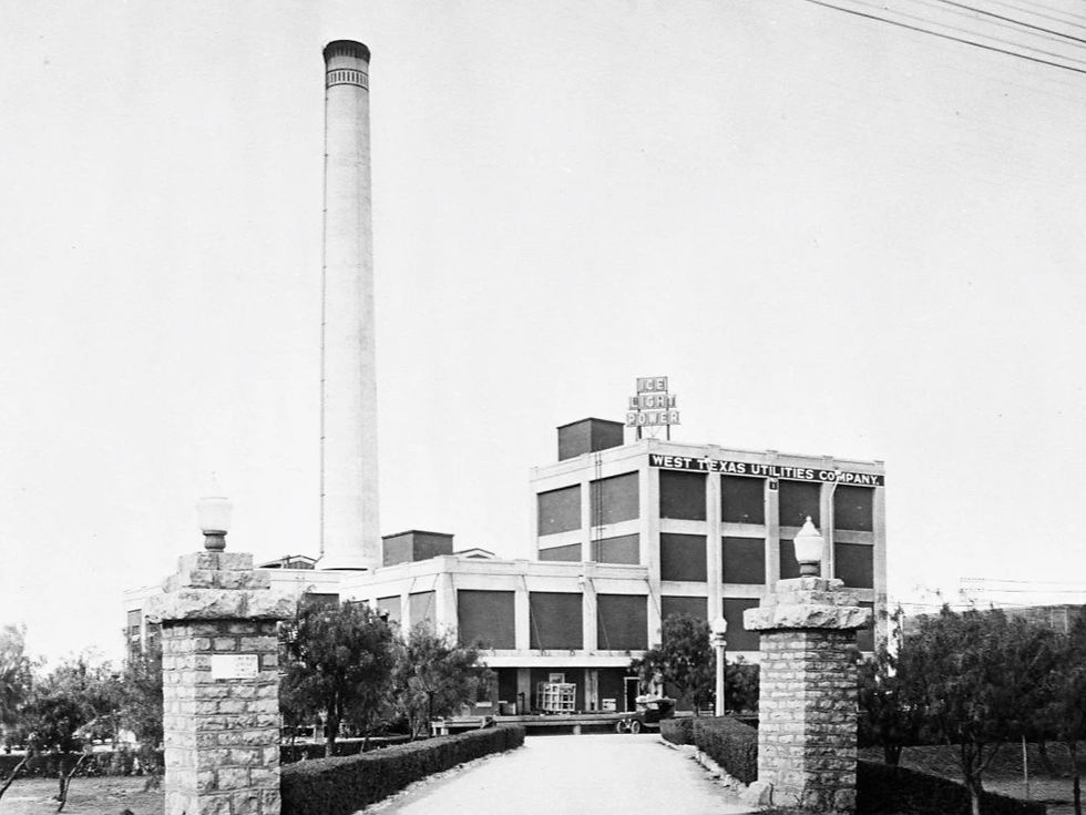 Electric Power Plant, photograph, Date Unknown; (https://texashistory.unt.edu/ark:/67531/metapth53297/: accessed July 27, 2026), University of North Texas Libraries, The Portal to Texas History, https://texashistory.unt.edu; crediting Hardin-Simmons University Library.  The West Texas Utility power plant in Abilene was built in 1922 and is now under the stewardship of the Abilene Preservation League.