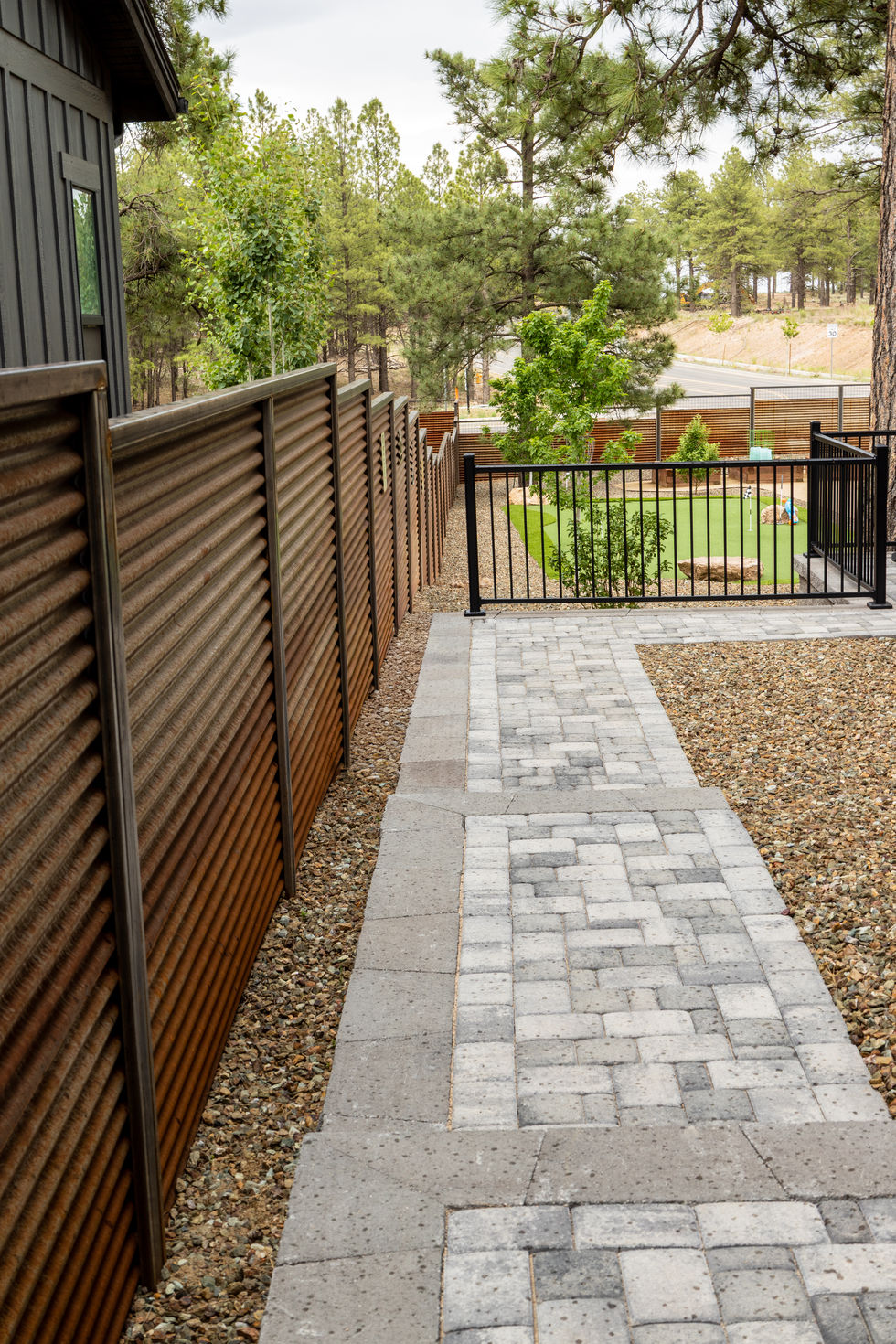 Paver walkway to access backyard mountain retreat in Flagstaff, AZ