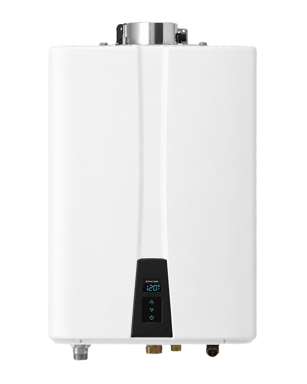 Sleek tankless water heater close-up